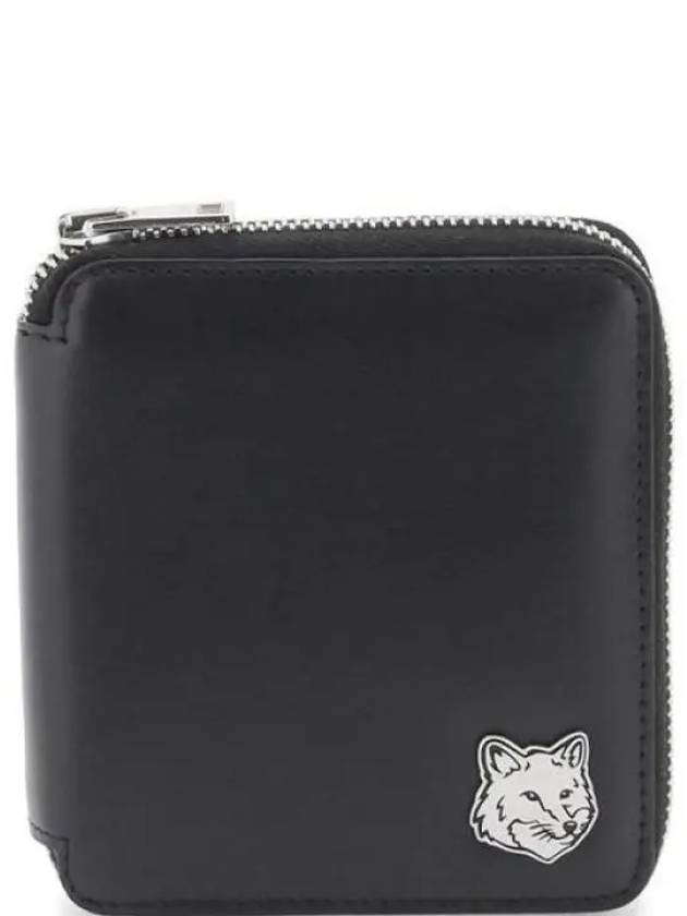 Fox Head Square Zipper Half Wallet Black - MAISON KITSUNE - BALAAN 2