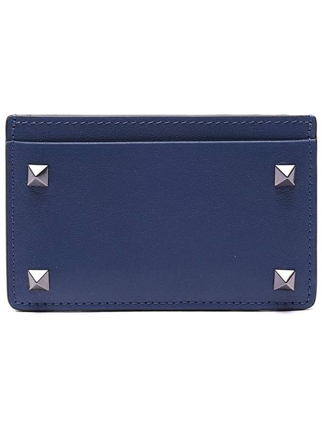 Rockstud Leather Card Wallet Navy - VALENTINO - BALAAN 4