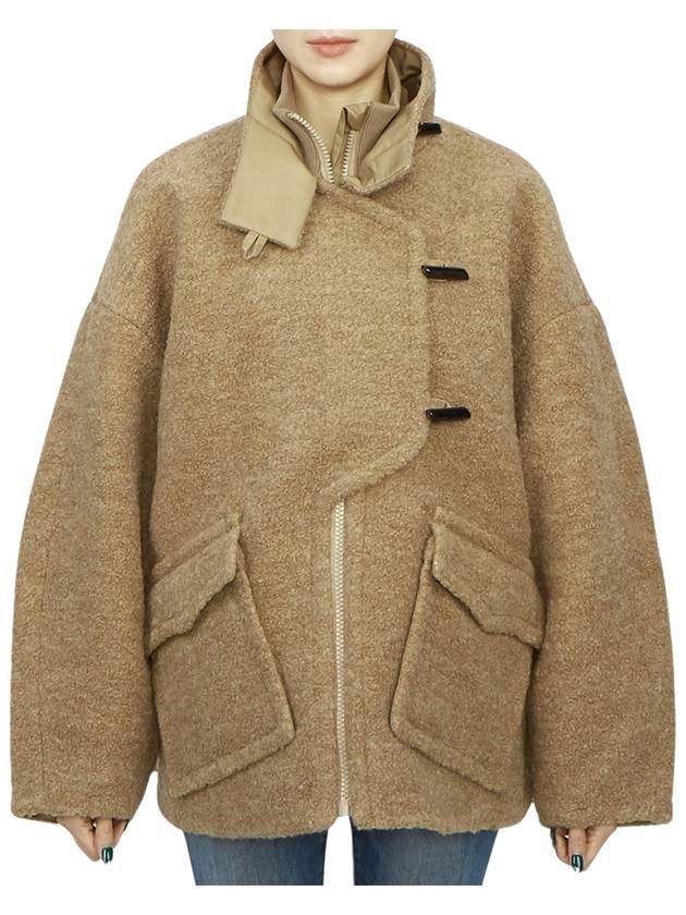 Boucle Wool Shoulder Zip-Up Jacket Tiger's Eye - GANNI - BALAAN 5