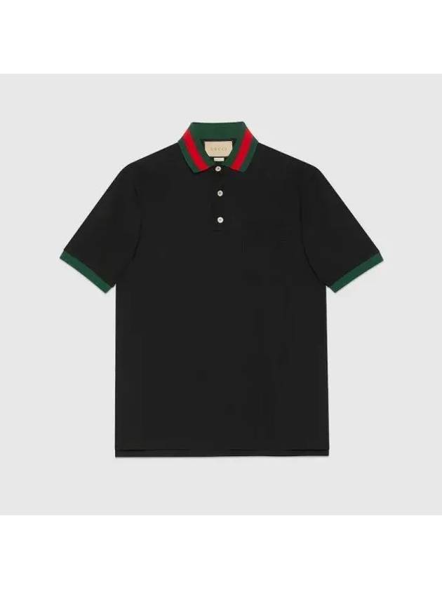 Web Web Collar Cotton Pique Polo Black 701735XJELJ1043 - GUCCI - BALAAN 1