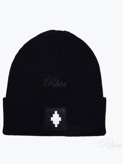 Logo Patch Ribbed Wool Beanie Black - MARCELO BURLON - BALAAN 2