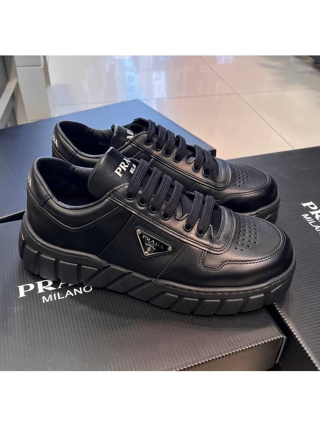 Triangle Logo Leather Low Top Sneakers Black - PRADA - BALAAN 9