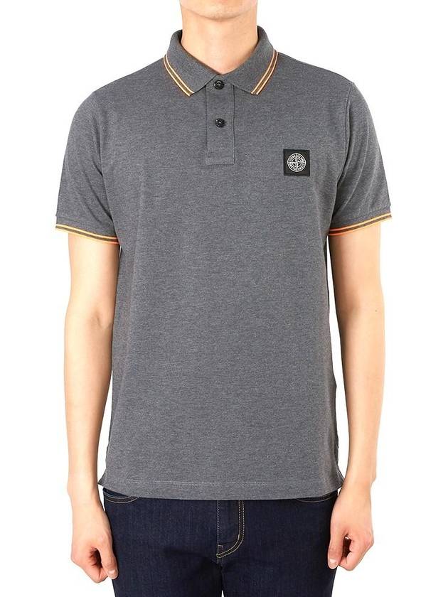 Men's Two Line Wappen Patch Cotton Short Sleeve Polo Shirt Grey - STONE ISLAND - BALAAN 5