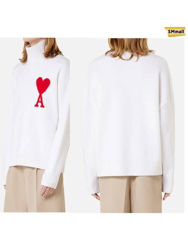 Big Heart Logo Wool Knit Turtleneck White - AMI - BALAAN 4