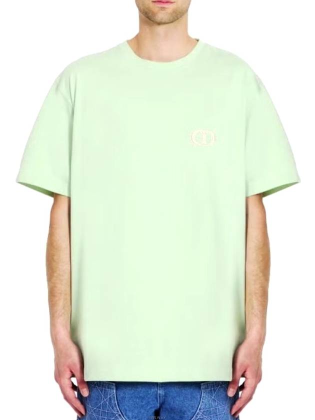 CD Icon Embroidered Cotton Jersey Short Sleeve T-Shirt Light Green - DIOR - BALAAN 2