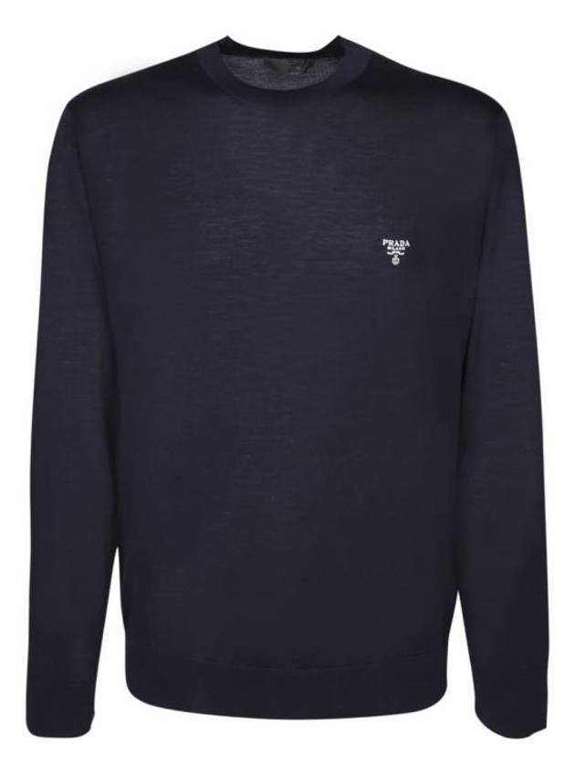 Superfine Crew Neck Wool Knitted Sweater Navy - PRADA - BALAAN 2