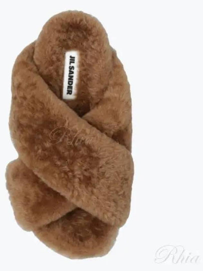 Cross Strap Shearling Slippers Brown - JIL SANDER - BALAAN 2