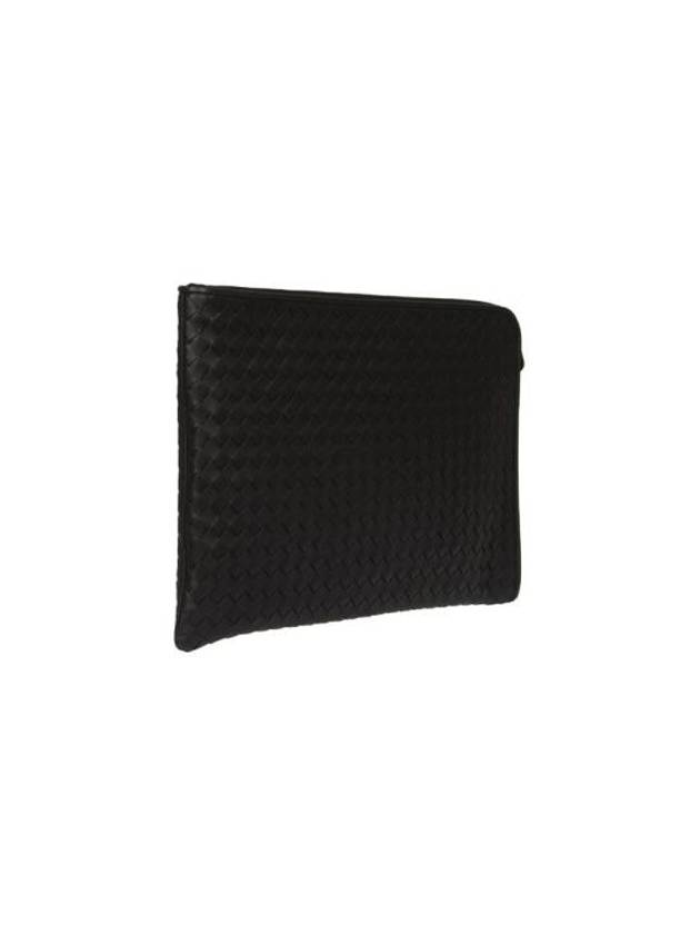 Intrecciato Weaving Zipper Medium Clutch Bag Black - BOTTEGA VENETA - BALAAN 4