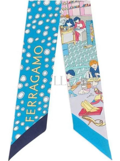 Atelier Print Mini Silk Scarf Blue - SALVATORE FERRAGAMO - BALAAN 2