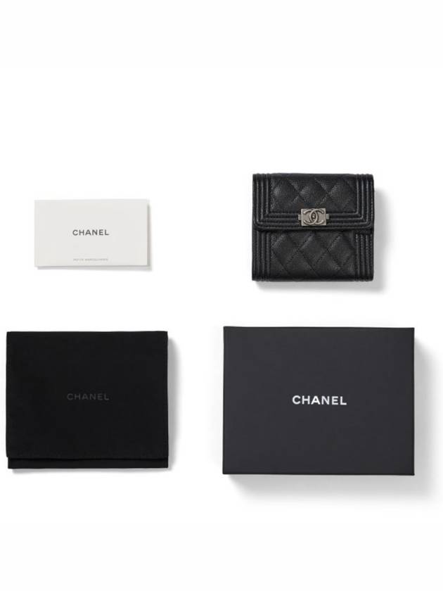 Boy  Small Flap Wallet Caviar Leather & Ruthenium Black - CHANEL - BALAAN 11