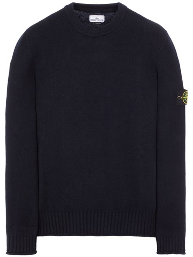 Men's Wappen Patch Crew Neck Cotton Knit Top Navy - STONE ISLAND - BALAAN 2