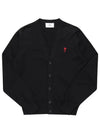 Red Heart Logo Merino Wool Cardigan Black - AMI - BALAAN 5