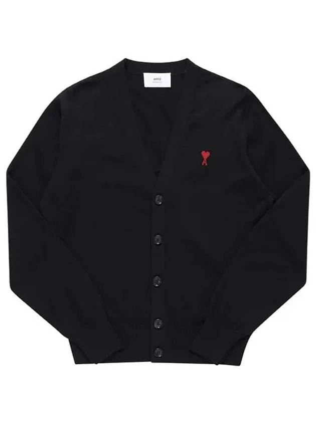 Red Heart Logo Merino Wool Cardigan Black - AMI - BALAAN 5