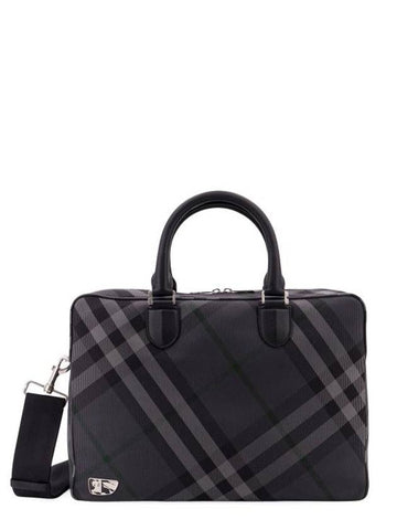 Grid Check Briefcase Charcoal - BURBERRY - BALAAN 1