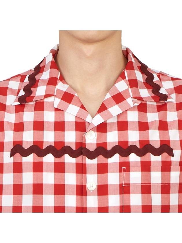 Check Short Sleeve Shirt Red - PRADA - BALAAN 9