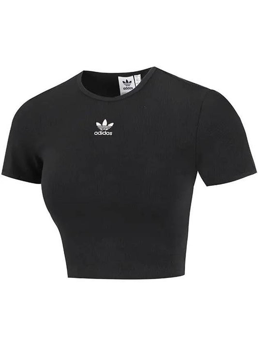 Women's Essential Rip Crop Short Sleeve T-Shirt Black - ADIDAS - BALAAN 1