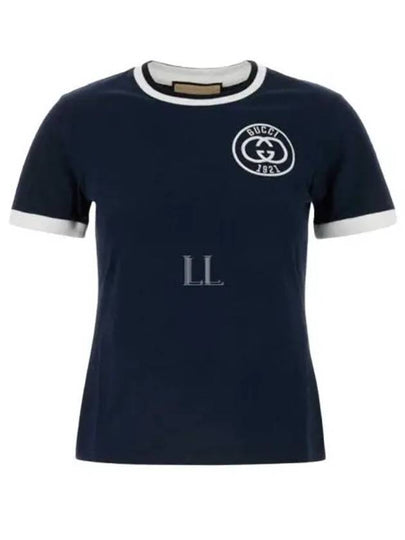 Interlocking G Embroidery Short Sleeve T-Shirt Navy - GUCCI - BALAAN 2