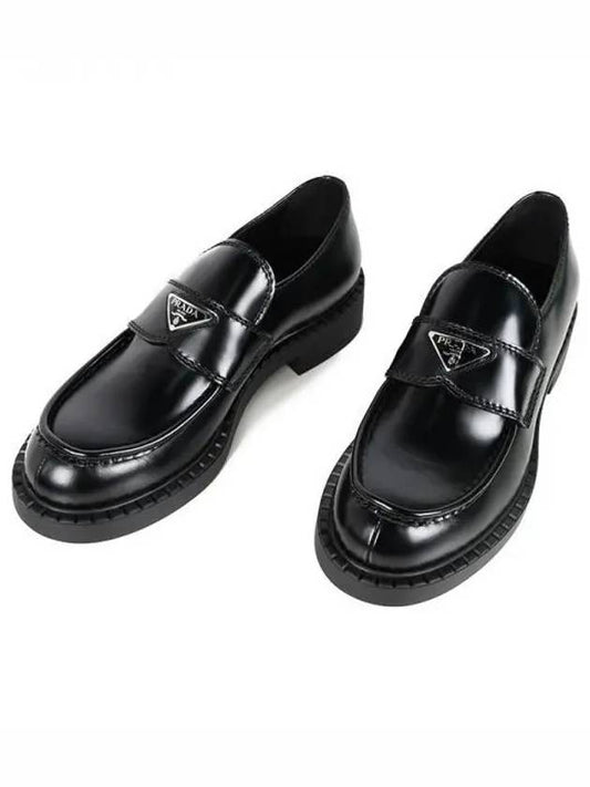 Chocolate Brushed Leather Loafers Black - PRADA - BALAAN 2