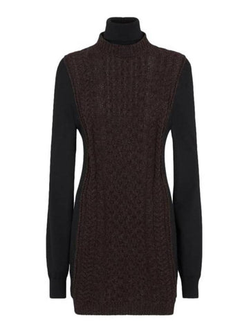 High Neck Cashmere Midi Dress Dark Purple - FENDI - BALAAN 1