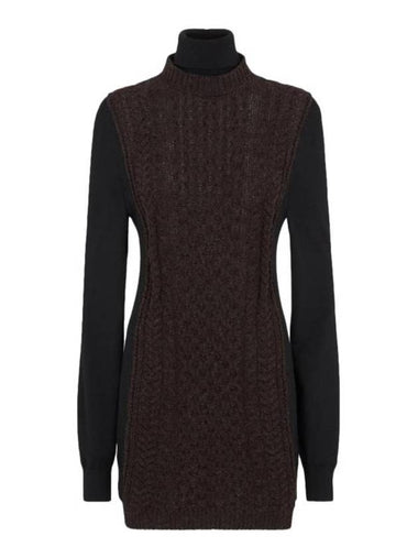 High Neck Cashmere Midi Dress Dark Purple - FENDI - BALAAN 1