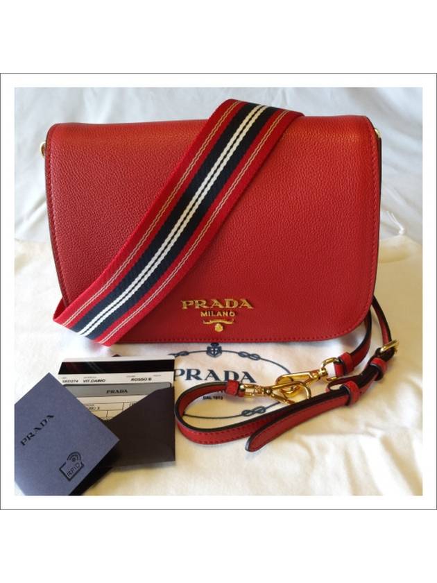 Vitello Dino Leather Flap Cross Bag Red - PRADA - BALAAN.