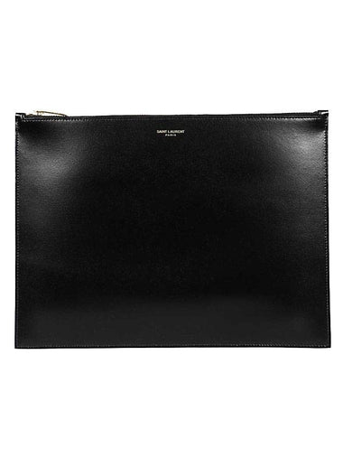 Logo Leather Large Clutch Bag Black - SAINT LAURENT - BALAAN 1