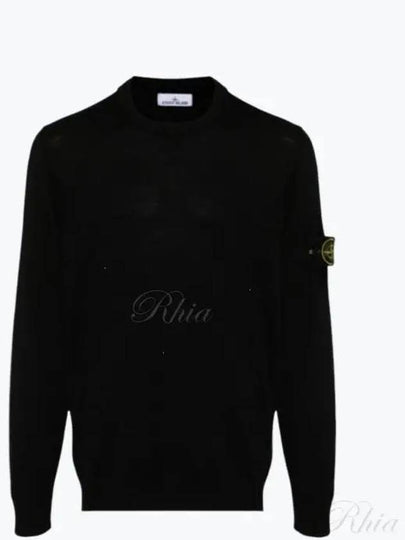 Logo Patch Crewneck Virgin Wool Knit Top Black - STONE ISLAND - BALAAN 2