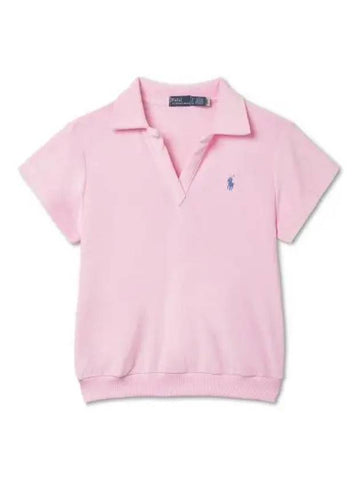 W Shrunken Fit Terry Polo Shirt Pink - POLO RALPH LAUREN - BALAAN 1