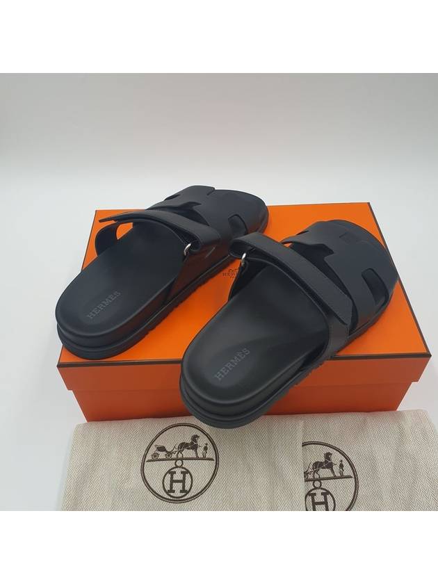 Chypre Leather Sandals Black - HERMES - BALAAN 3