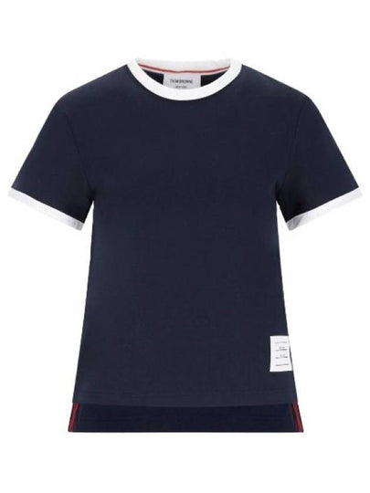 Asymmetric Hem Short Sleeve T-Shirt Navy - THOM BROWNE - BALAAN 2