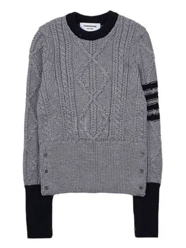 Women's 4 Bar Cable Classic Crew Neck Knit Top Grey - THOM BROWNE - BALAAN 2