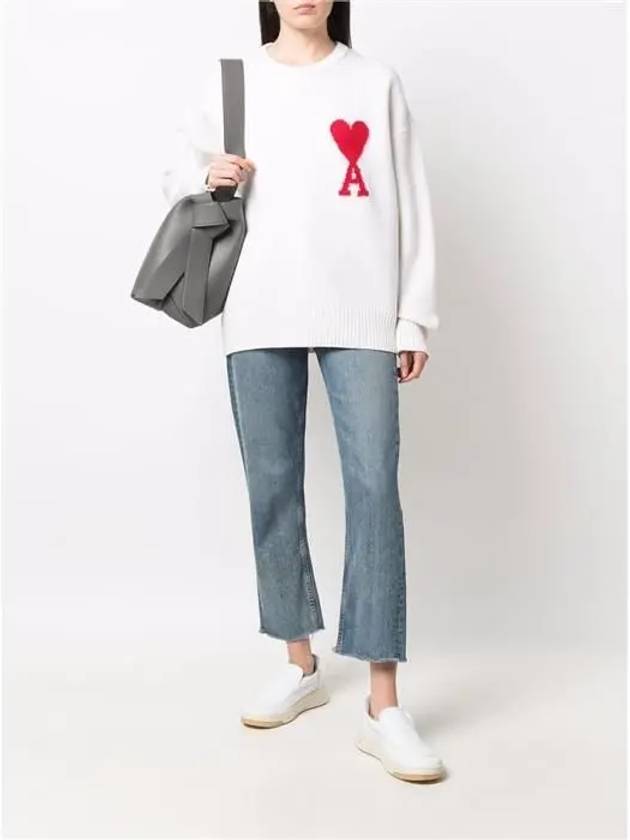 Big Heart Logo Oversized Intarsia Knit Top White - AMI - BALAAN 4