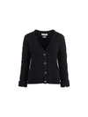 Merino Wool Crisscross Cable Stitch 3/4 Sleeve V-Neck Cardigan Navy - THOM BROWNE - BALAAN 2