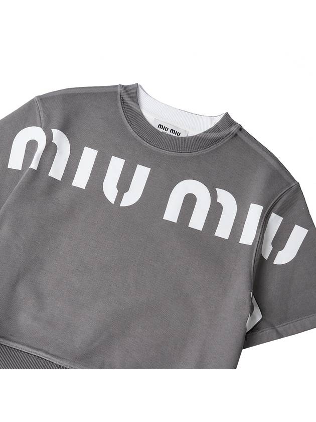 Print Cropped Short Sleeve T-Shirt Grey - MIU MIU - BALAAN 7