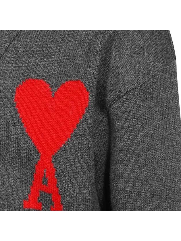 Big Heart Logo Wool Cardigan Grey - AMI - BALAAN 5