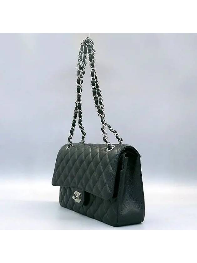 A01112 Caviar Skin Black Classic Medium M Size Silver Chain Shoulder Bag - CHANEL - BALAAN 3