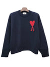 Big Heart Logo Wool Knit Top Navy - AMI - BALAAN 3