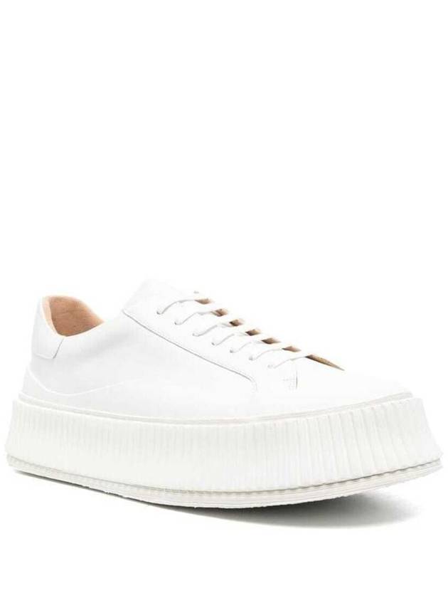 Logo Round Toe Calfskin Leather Low Top Sneakers Porcelain - JIL SANDER - BALAAN 3