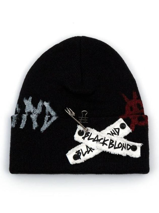 NINE Graffiti Logo Patch Beanie Black - BLACKBLOND - BALAAN 2