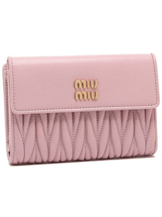 Matelasse Logo Calfskin Half Wallet Pink - MIU MIU - BALAAN 2