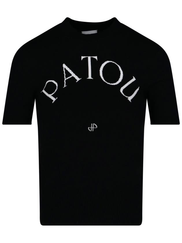 Logo Intarsia Short Sleeve Knit Top Black - PATOU - BALAAN 2