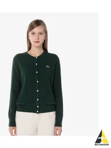 Women s Cable Crew Neck Cardigan Green - LACOSTE - BALAAN 1