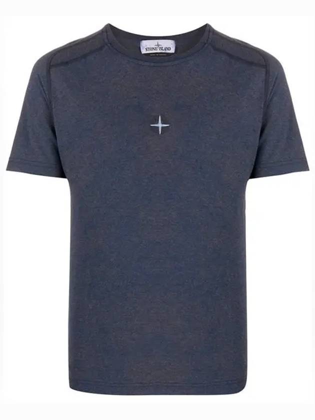 Embroidered Logo Melange Short Sleeve T-shirt Navy - STONE ISLAND - BALAAN 3