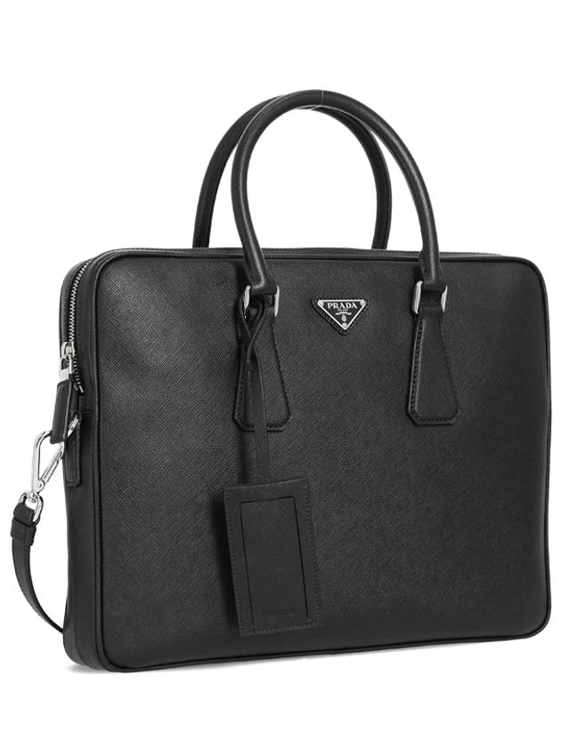 triangle logo saffiano leather brief case black - PRADA - BALAAN 3