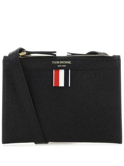 Document Holder Pebble Grain Leather Mini Cross Bag Black - THOM BROWNE - BALAAN 2