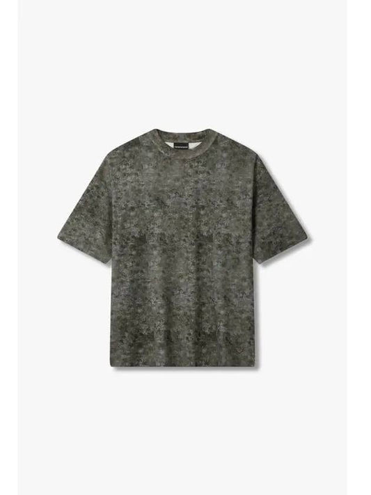 Men s printed crewneck t shirt dark khaki - EMPORIO ARMANI - BALAAN 1