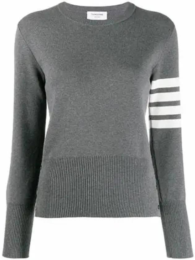 Milano Stitch Crewneck 4-Bar Cotton Crepe Knit Top Grey - THOM BROWNE - BALAAN 2