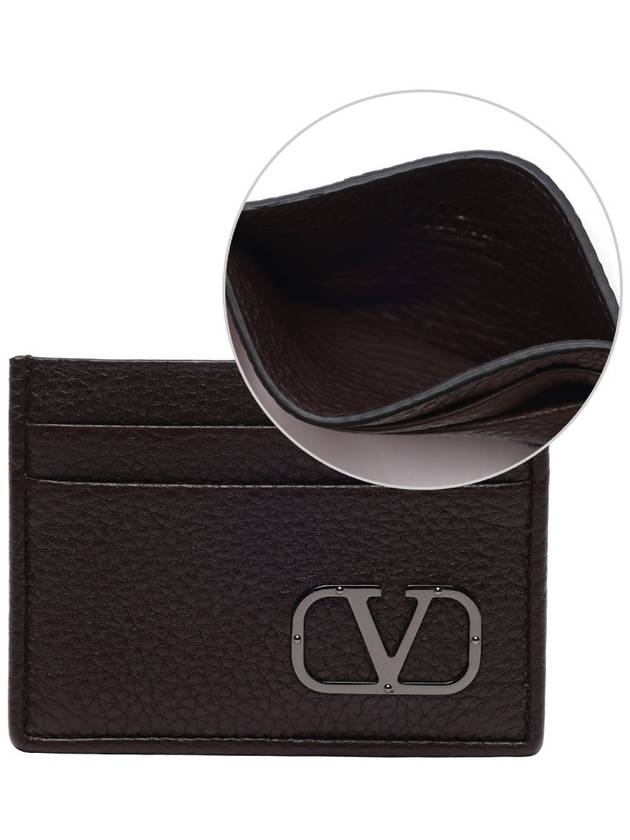 Signature V Logo Leather Card Wallet Brown - VALENTINO - BALAAN 3