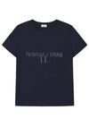 Reverse Logo Print Cotton Short Sleeve T-Shirt Navy - SAINT LAURENT - BALAAN 2