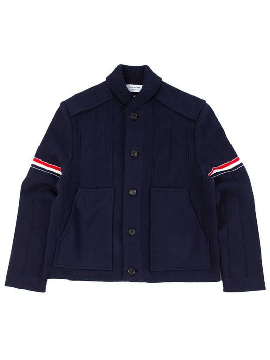 Single Breasted Button Cotton Jacket Navy - THOM BROWNE - BALAAN 2